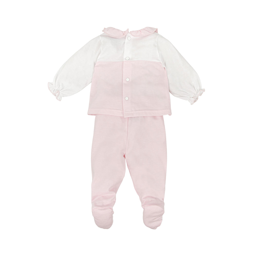 Completo bicolore con volant rosa e bianco 51219 BR BABIDU 