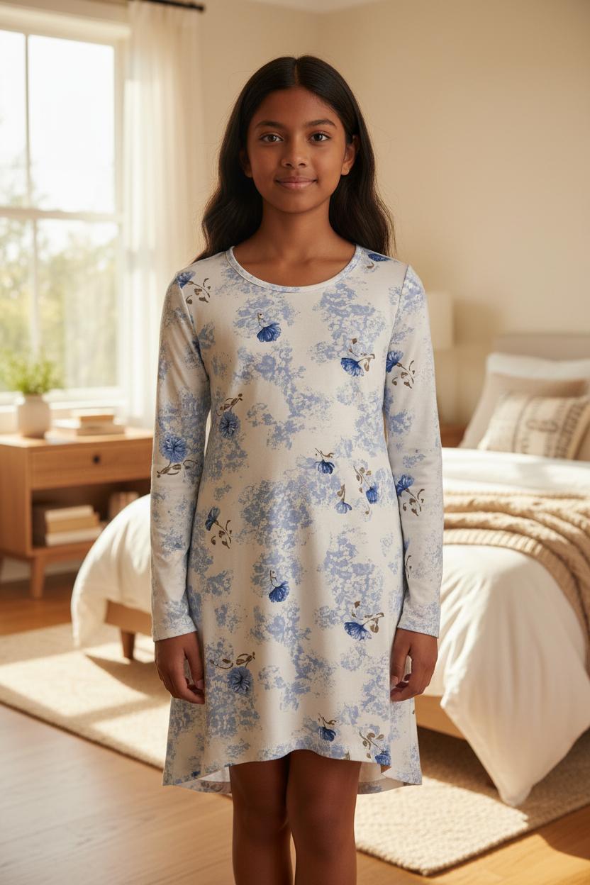 Camicia da notte in cotone caldo a fantasia floreale blu SI16 6632A00 737# SOTTOCOPERTA 