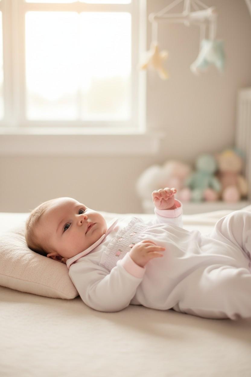 Tutina in cotone ricamata a mano con dettagli rosa TU8750 BR Teto e Tatta 