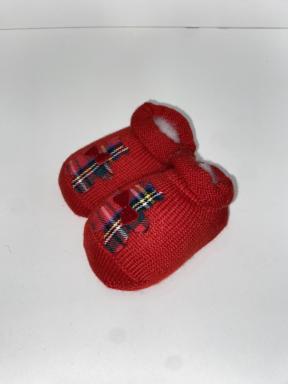 Scarpine neonato in lana con orsetto tartan 2953 S1 STORY calze 