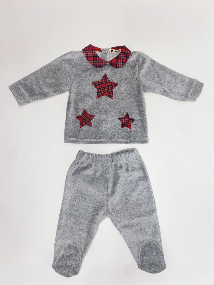 Completo due pezzi in ciniglia Grigia con stelle tartan 9076 GR PERDIPIU 