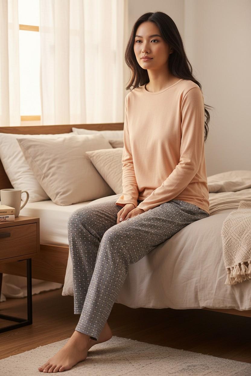 Pigiama donna in modal e caldo cotone con pantalone geometrico 424200 SA Sisters 