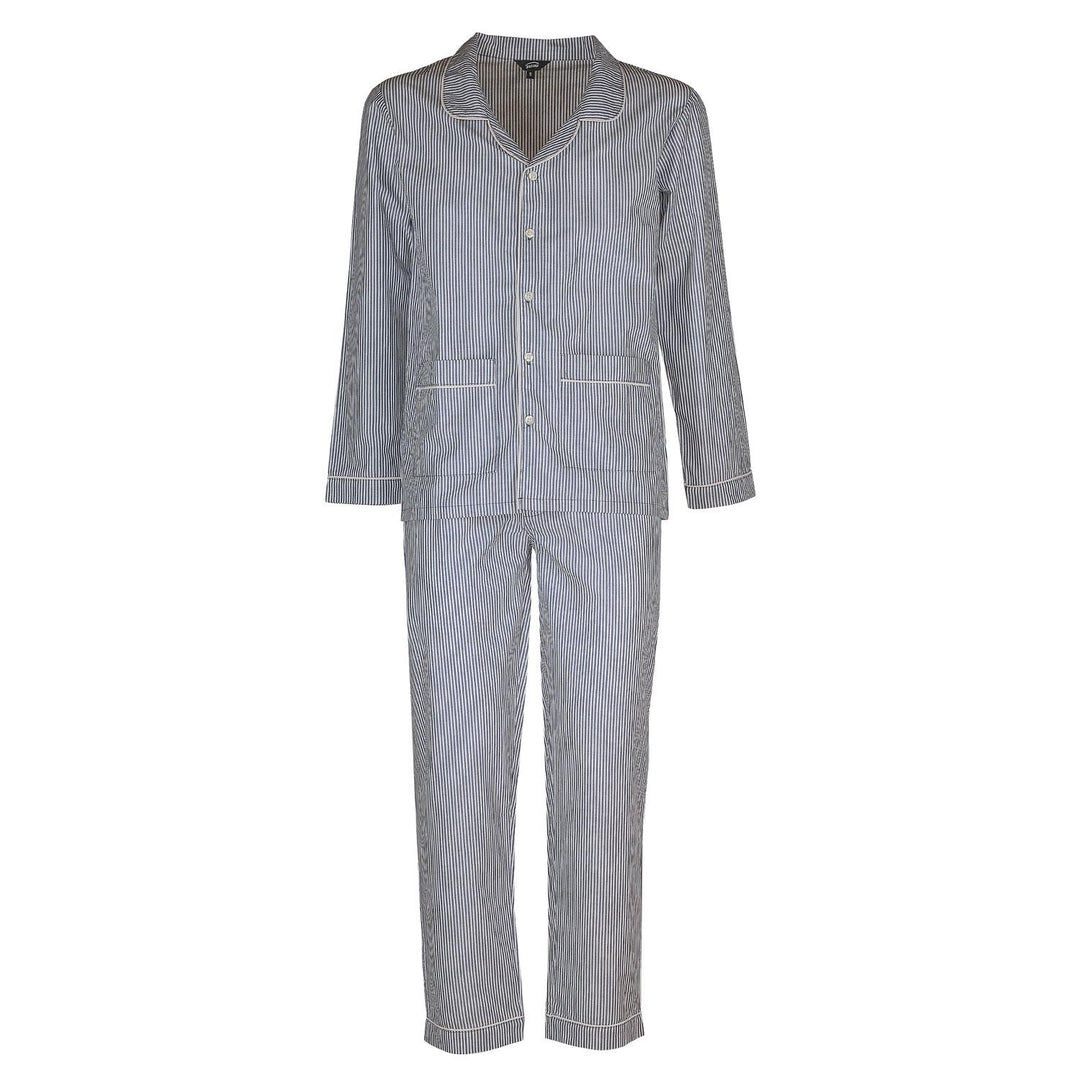 Pigiama lungo in cotone a righe blu scuro<BR/> CHARLY UCL 932 GOLD 