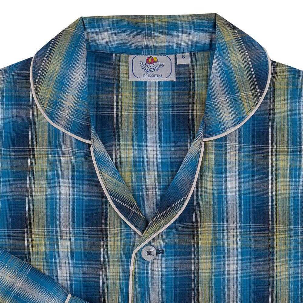 Pigiama lungo in cotone fantasia blu e gialla CHARLY BCL/7 934 GOLD 