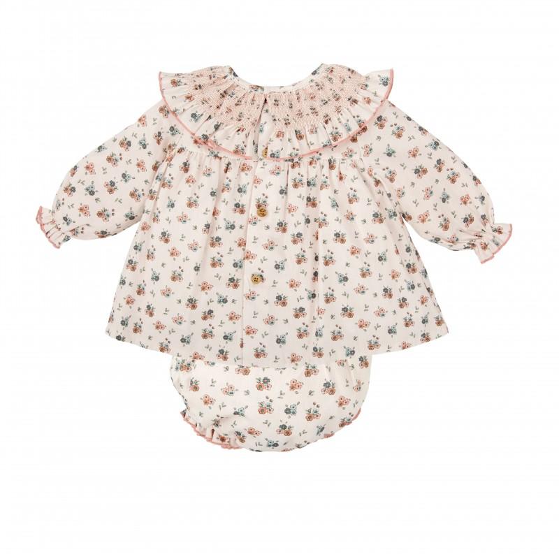 Completo floreale con smock e culotte coordinata 92652 BS BABIDU 