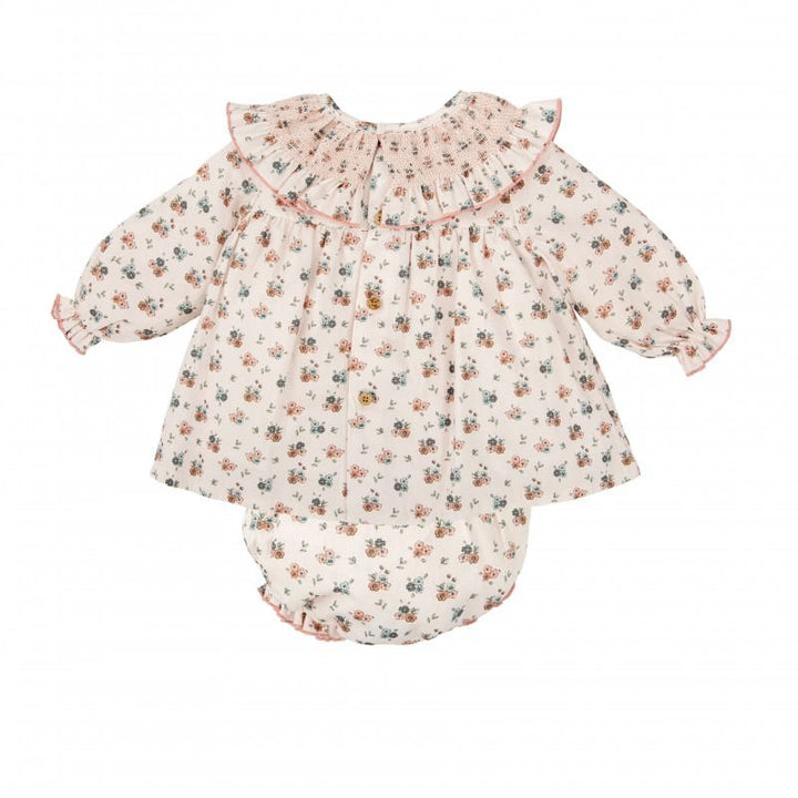 Completo floreale con smock e culotte coordinata 92652 BS BABIDU 