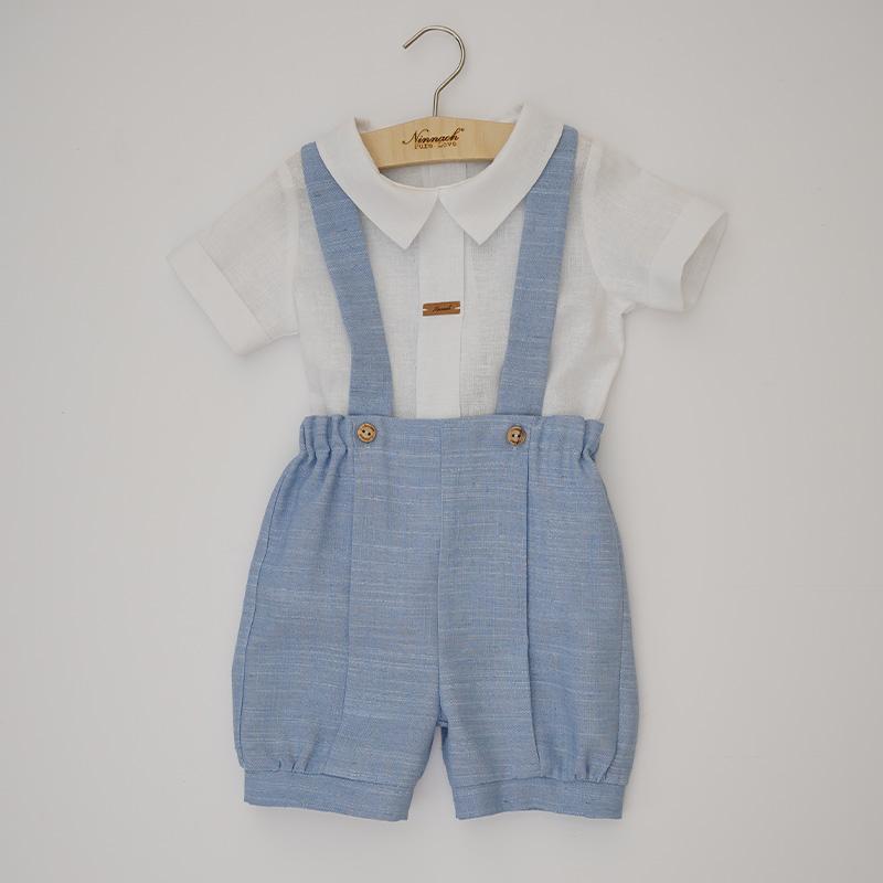 Set in misto lino con camicia e salopette PLCOM69 BC NINNAOH 