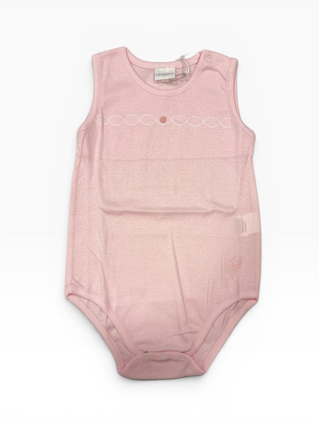 Body a canotta in cotone rosa con ricamo 9 mesi L0671500/19  La Perla 