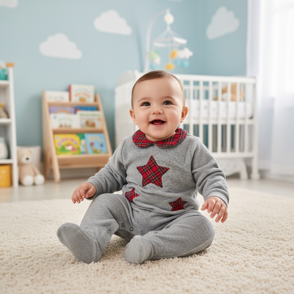 Tutina in ciniglia grigio con stelle tartan 9075 GR PERDIPIU 