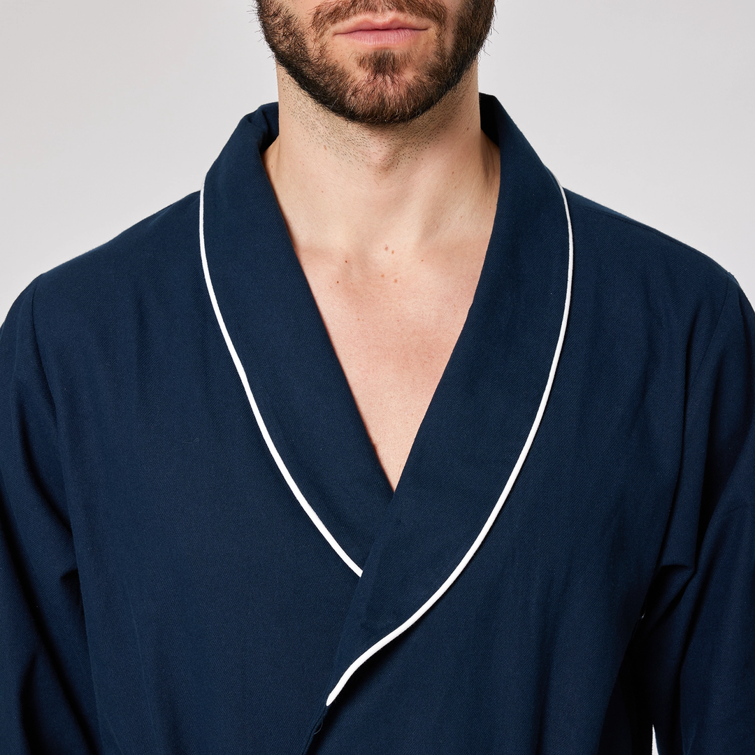 Vestaglia uomo in flanella blu con rifiniture bianche VESMO 887 GOLD 