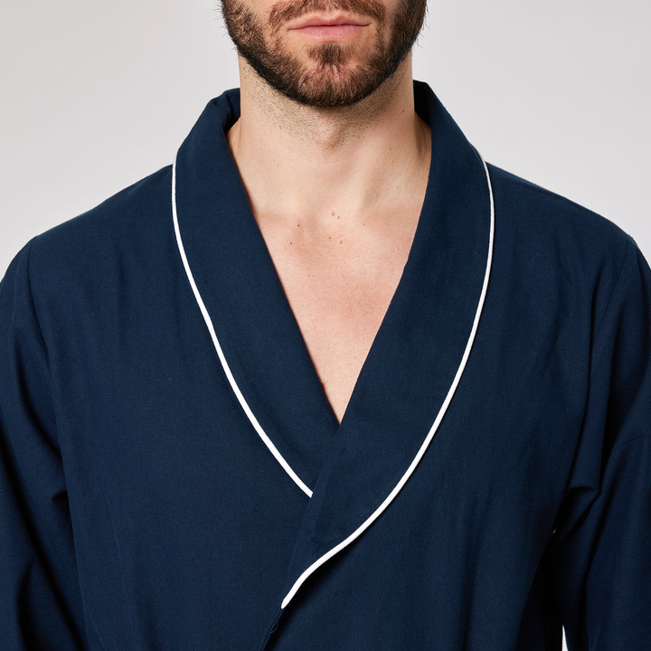 Vestaglia uomo in flanella blu con rifiniture bianche VESMO 887 GOLD 
