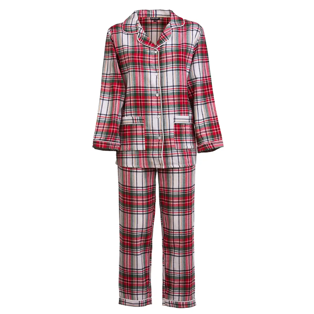Pigiama donna lungo in flanella quadro rosso e bianco LUCY DFL 644 GOLD 