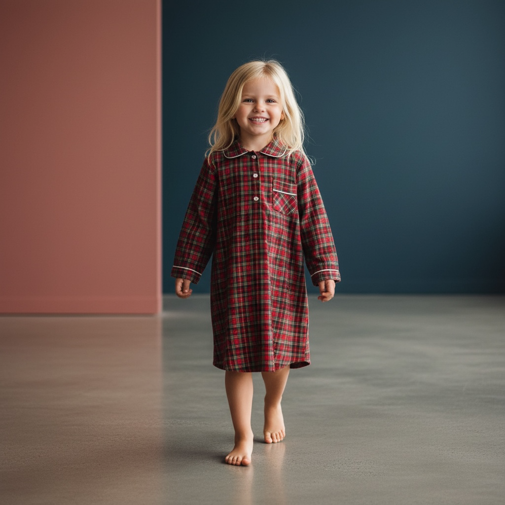 Camicia da notte bambina in flanella rosso scozzese NANCY BFL 641 GOLD 