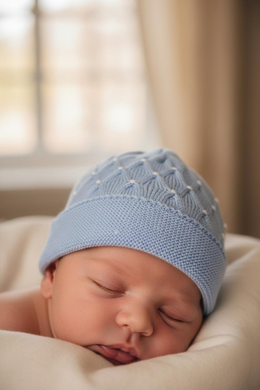 Cappellino in lana celeste a nido d'ape 600 CB BABY Lord 