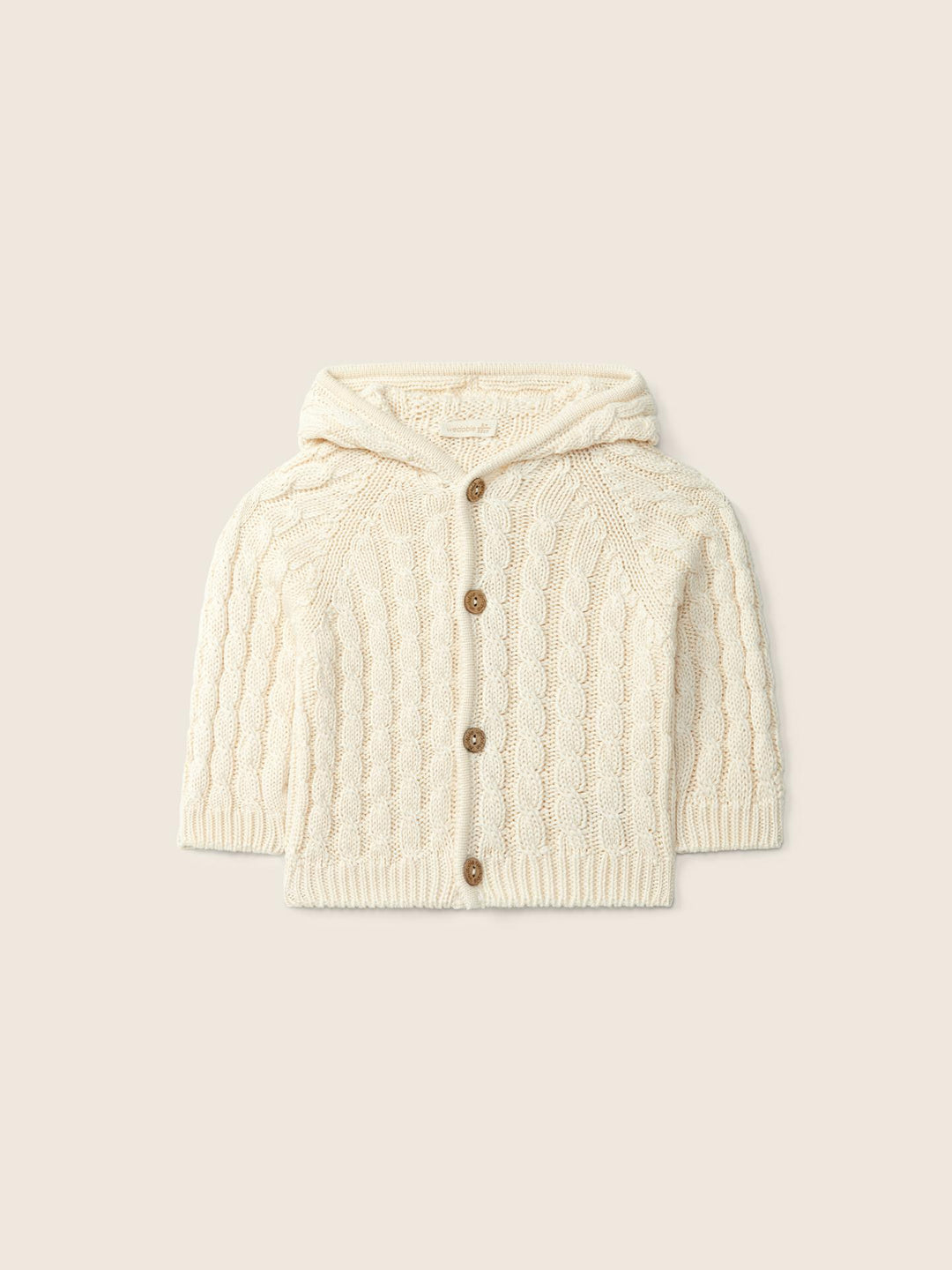 Cardigan in filo con cappuccio e trecce beige 09308A 04 WEDOBLE 
